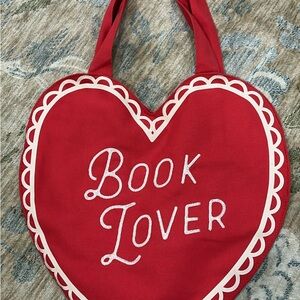 Red Heart-Shaped 'Book Lover' Tote Bag